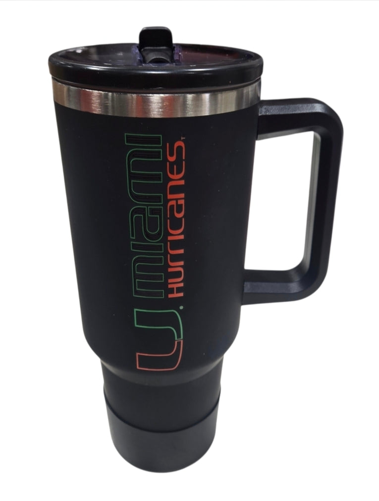 Miami Hurricanes Miami Nights Neon 40 Ounce Stainless Steel Tumbler w/Straw - Black