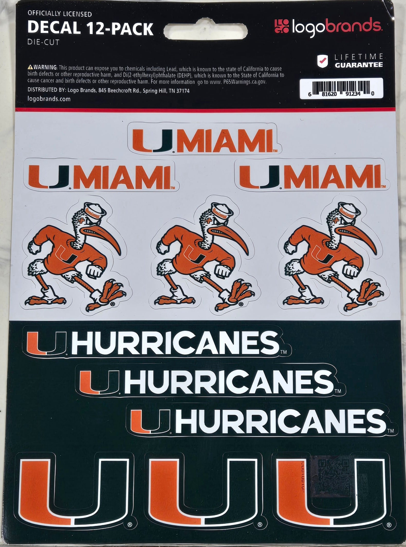 Miami Hurricanes 12-Pack Mini Decals
