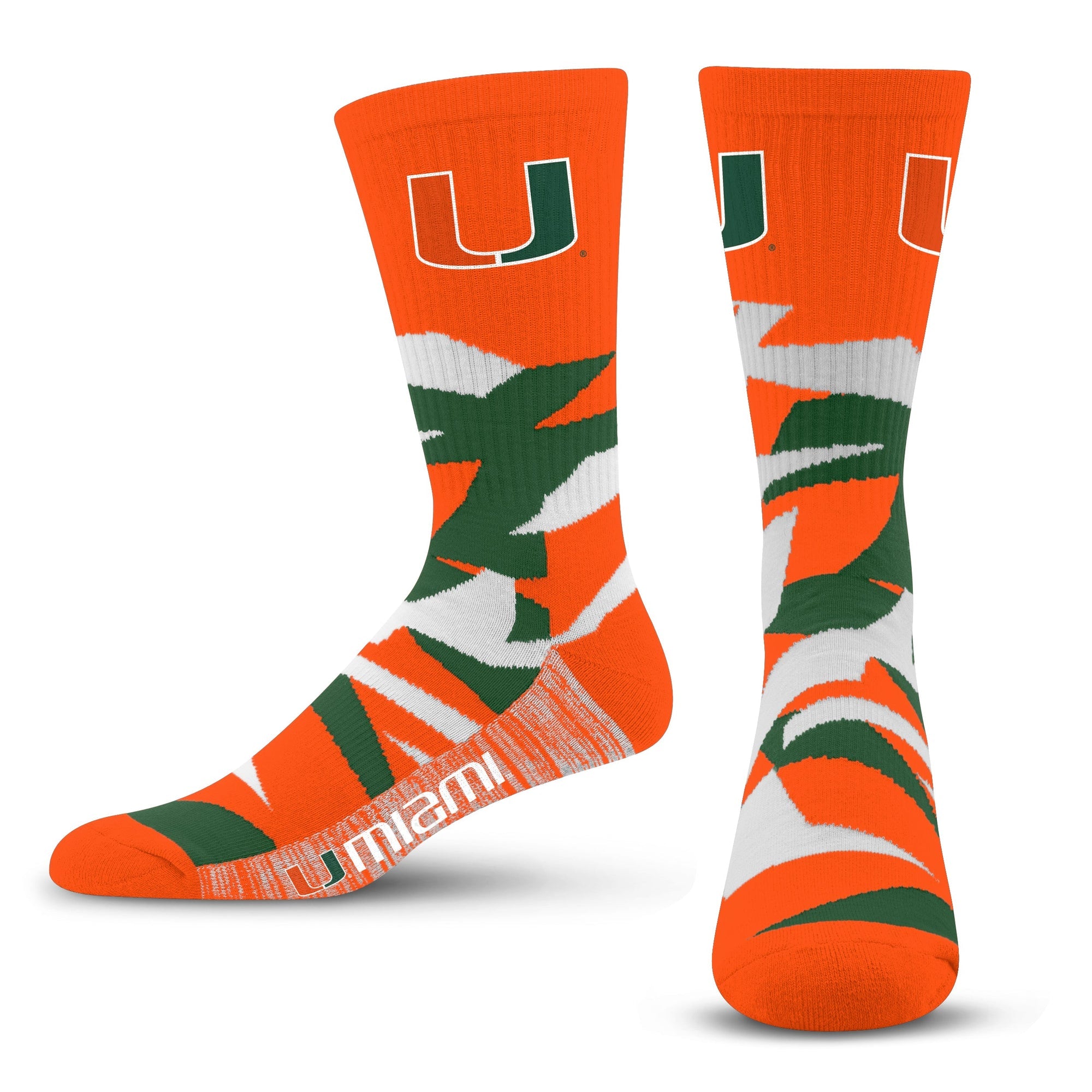 Miami Hurricanes For Bare Feet Youth Shattered Breakout Crew Socks - Orange