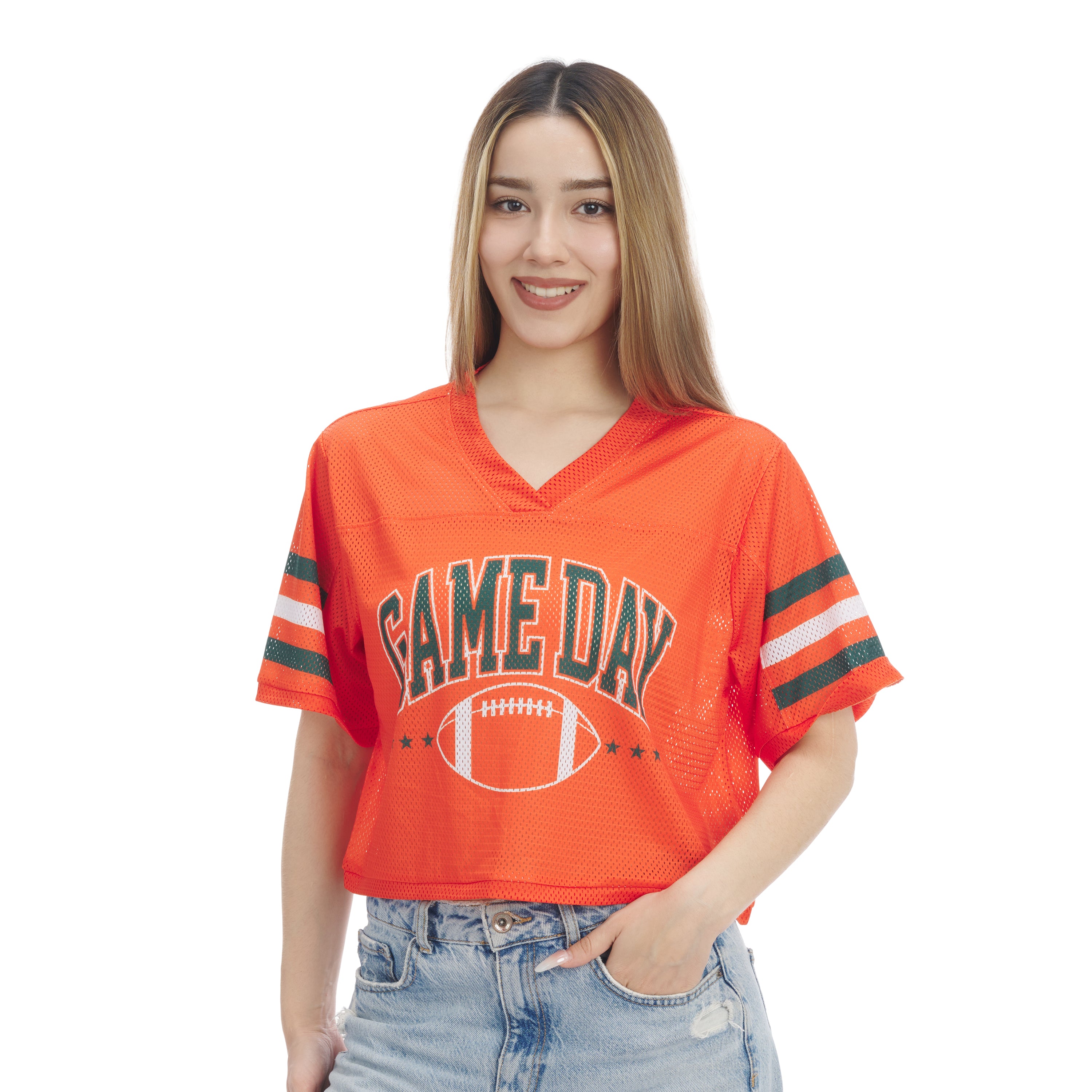 Miami Hurricanes ZooZatz Mesh Game Day Crop Jersey - Orange