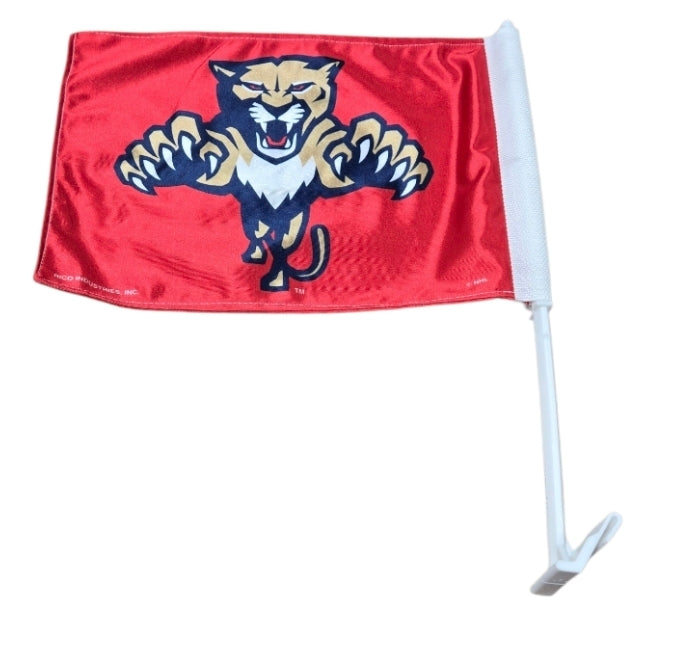 Florida Panthers Leaping Cat Logo Car Flag - Red
