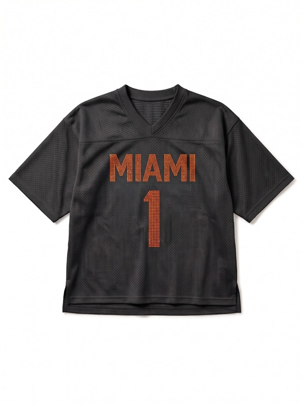 Miami Hurricanes Established & Co. Women's Rhinestone Boyfriend Football Jersey - Black
