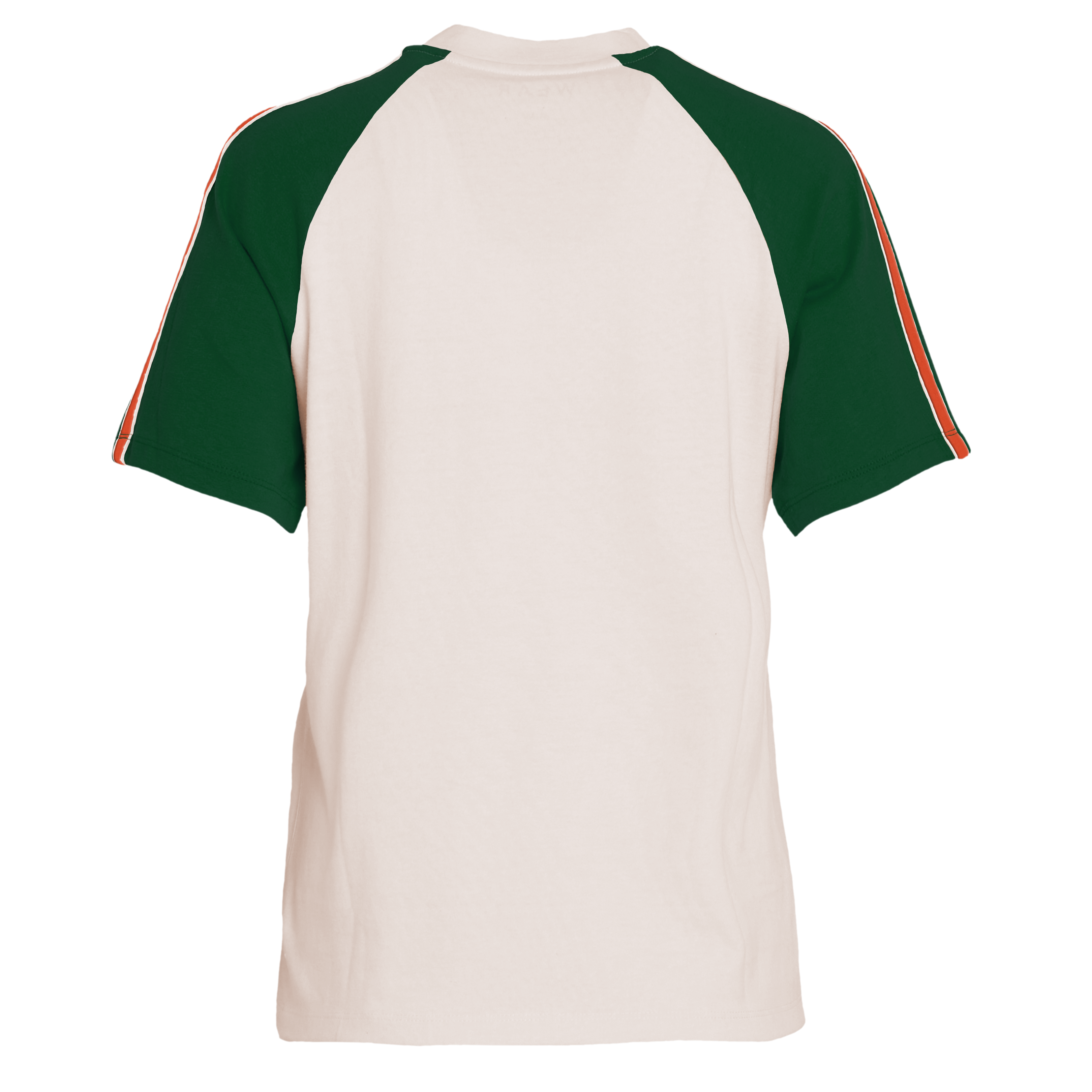 Miami Hurricanes WEAR by Erin Andrews Women's Short Sleeve Stripe Distressed Raglan T-Shirt - Cream