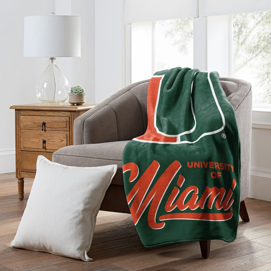 Miami Hurricanes Script Royal Plush Raschel Throw - 50" x 60"