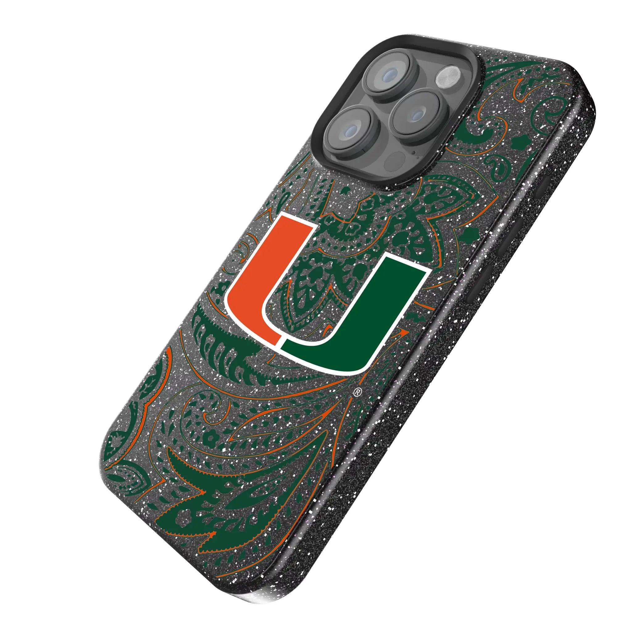 University of Miami Hurricanes Paisley Black Bling Phone Case for Apple iPhone