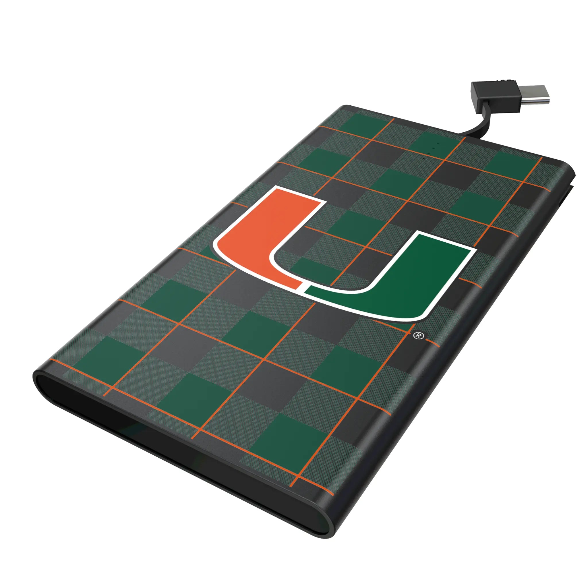 University of Miami Hurricanes Plaid 5000mAh Flat Powerbank