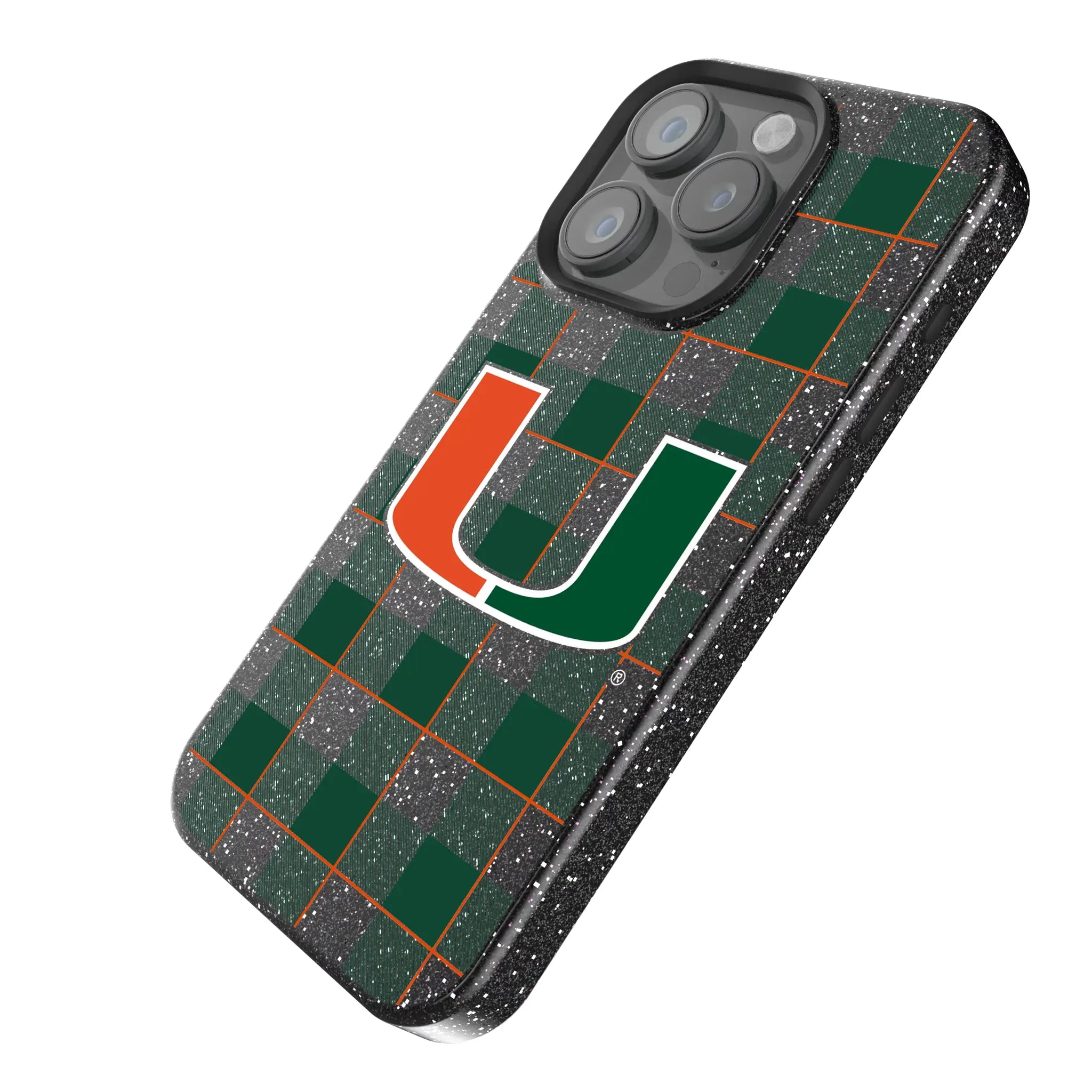University of Miami Hurricanes Plaid Black Bling Phone Case for Apple iPhone