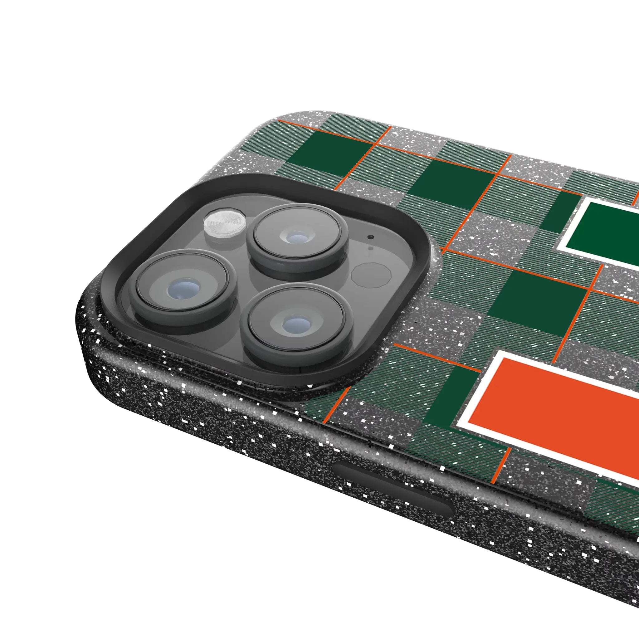 University of Miami Hurricanes Plaid Black Bling Phone Case for Apple iPhone