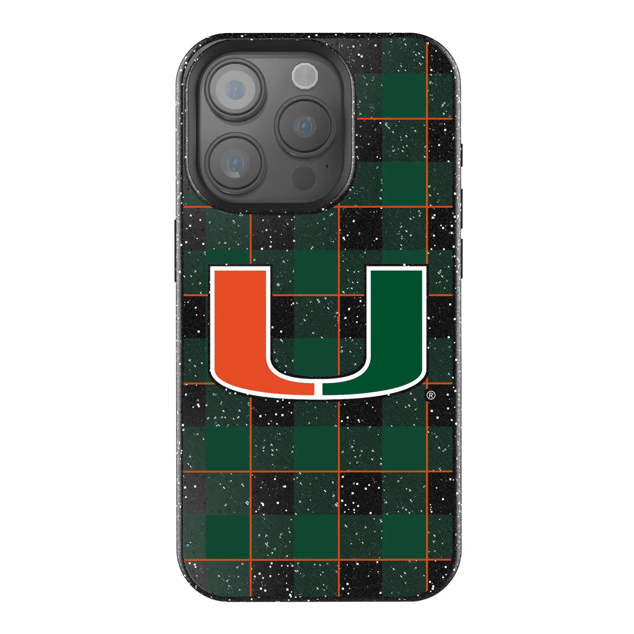 University of Miami Hurricanes Plaid Black Bling Phone Case for Apple iPhone