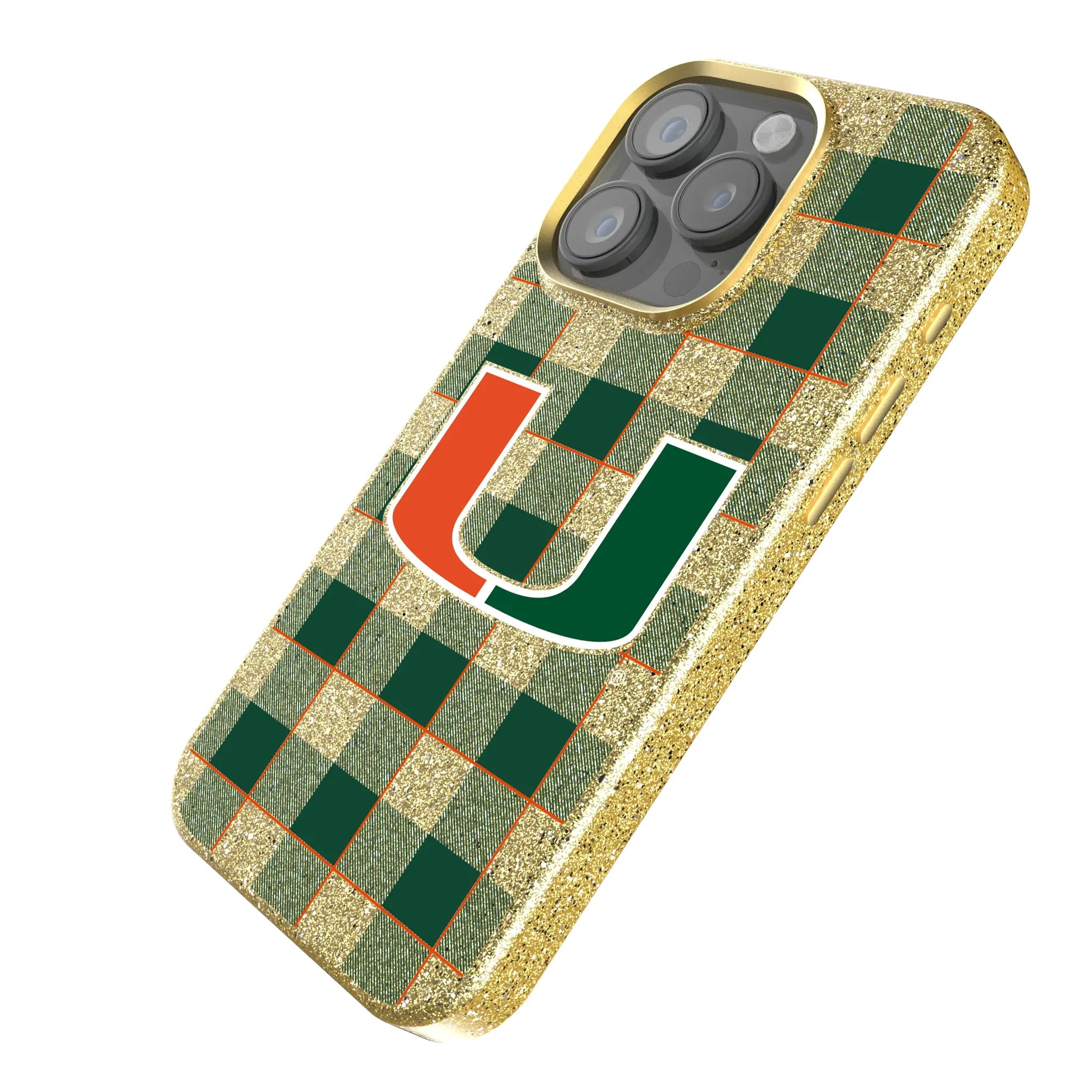University of Miami Hurricanes Plaid Bling Phone Case for Apple iPhone