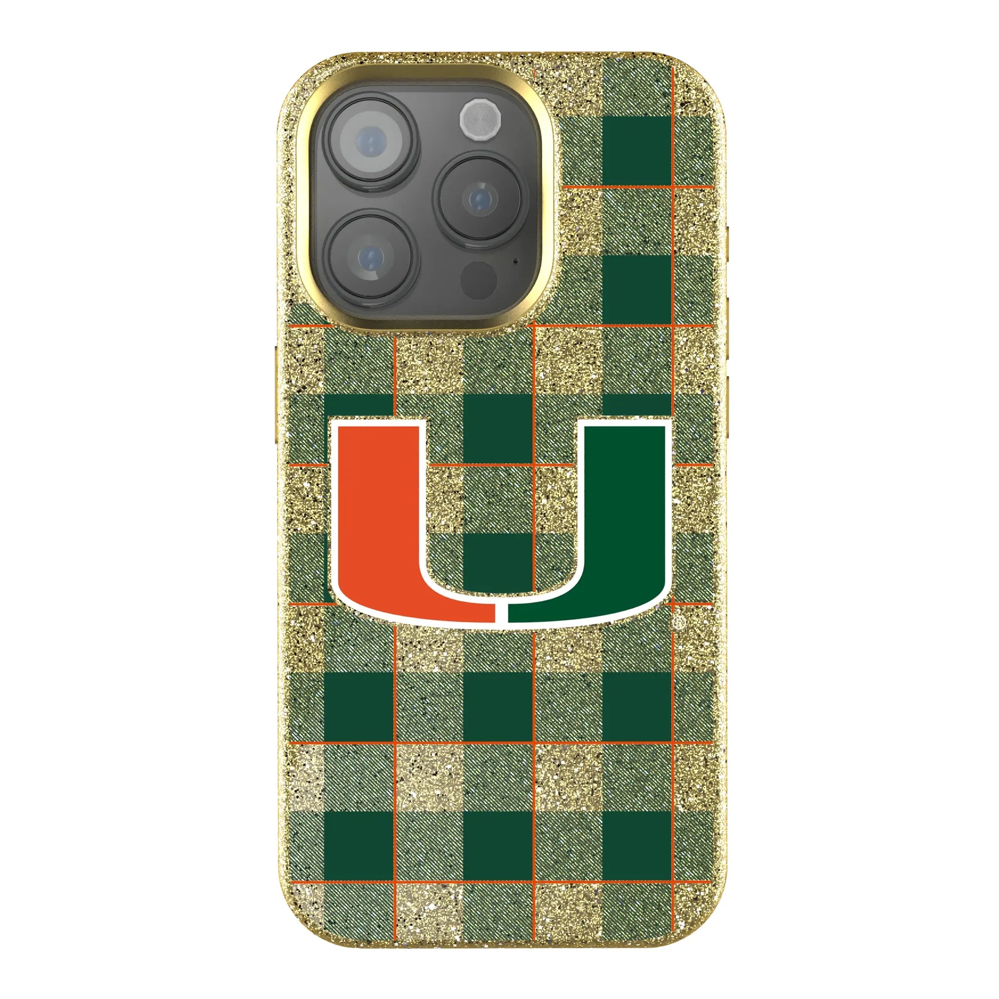 University of Miami Hurricanes Plaid Bling Phone Case for Apple iPhone