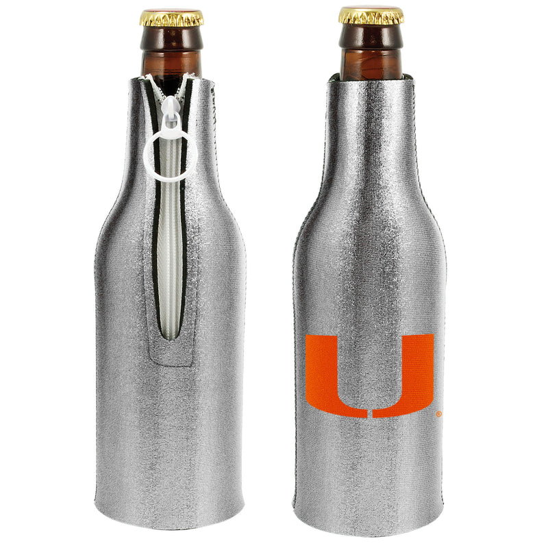 Miami Hurricanes Silver Zip Bottle Koozie