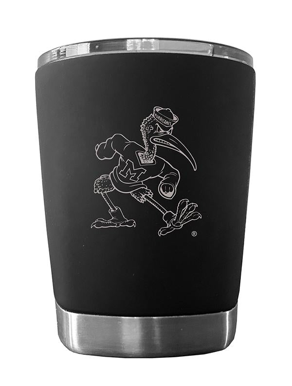 Miami Hurricanes Stainless Steel High Ball Rocks Sebastian Sketch 12 oz Tumbler - Black