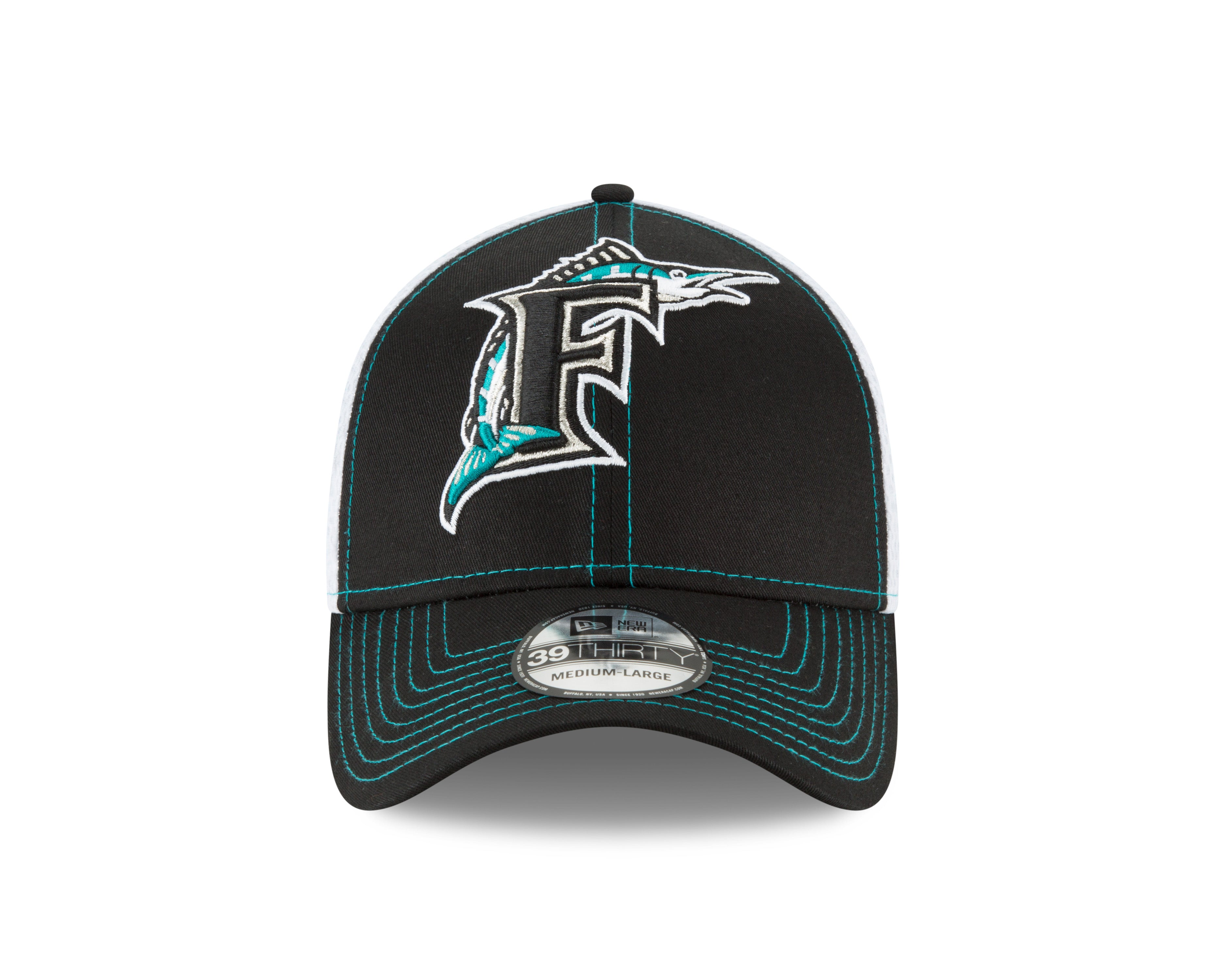 Miami Marlins New Era Team Neo Mega Retro Logo 39Thirty Flex Hat