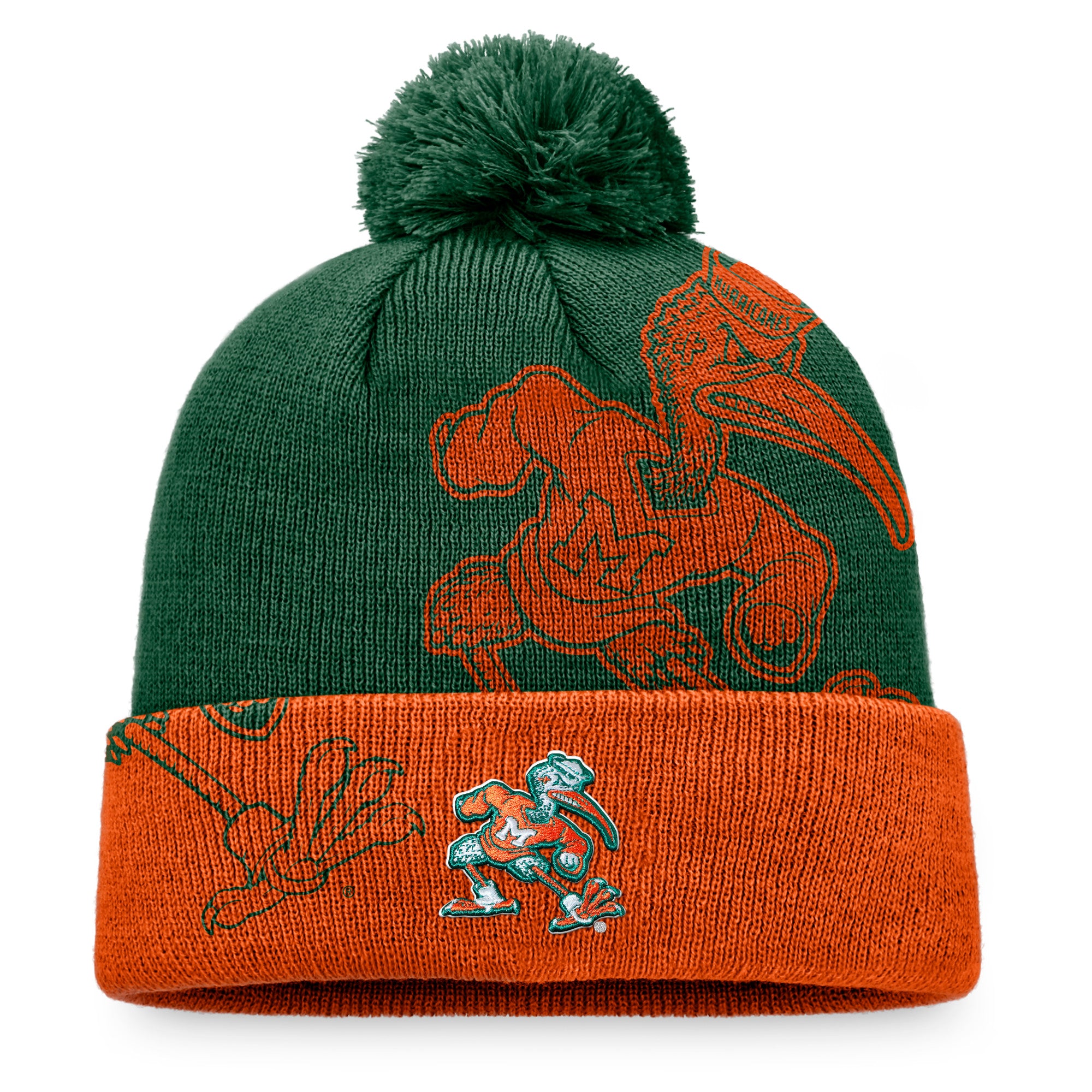 Miami Hurricanes Pom Sebastian Beanie - Green/Orange