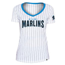 Miami Marlins New Era Womens Pinstripe V-Neck T-Shirt - White