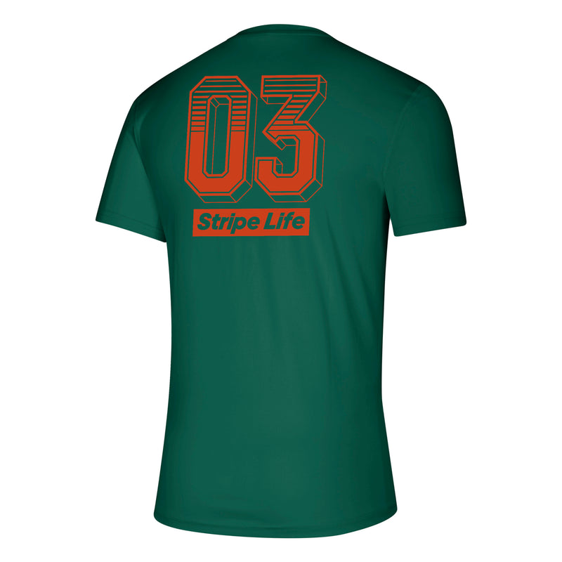 Miami Hurricanes adidas 03 Stripe Life Creator T-Shirt - Green