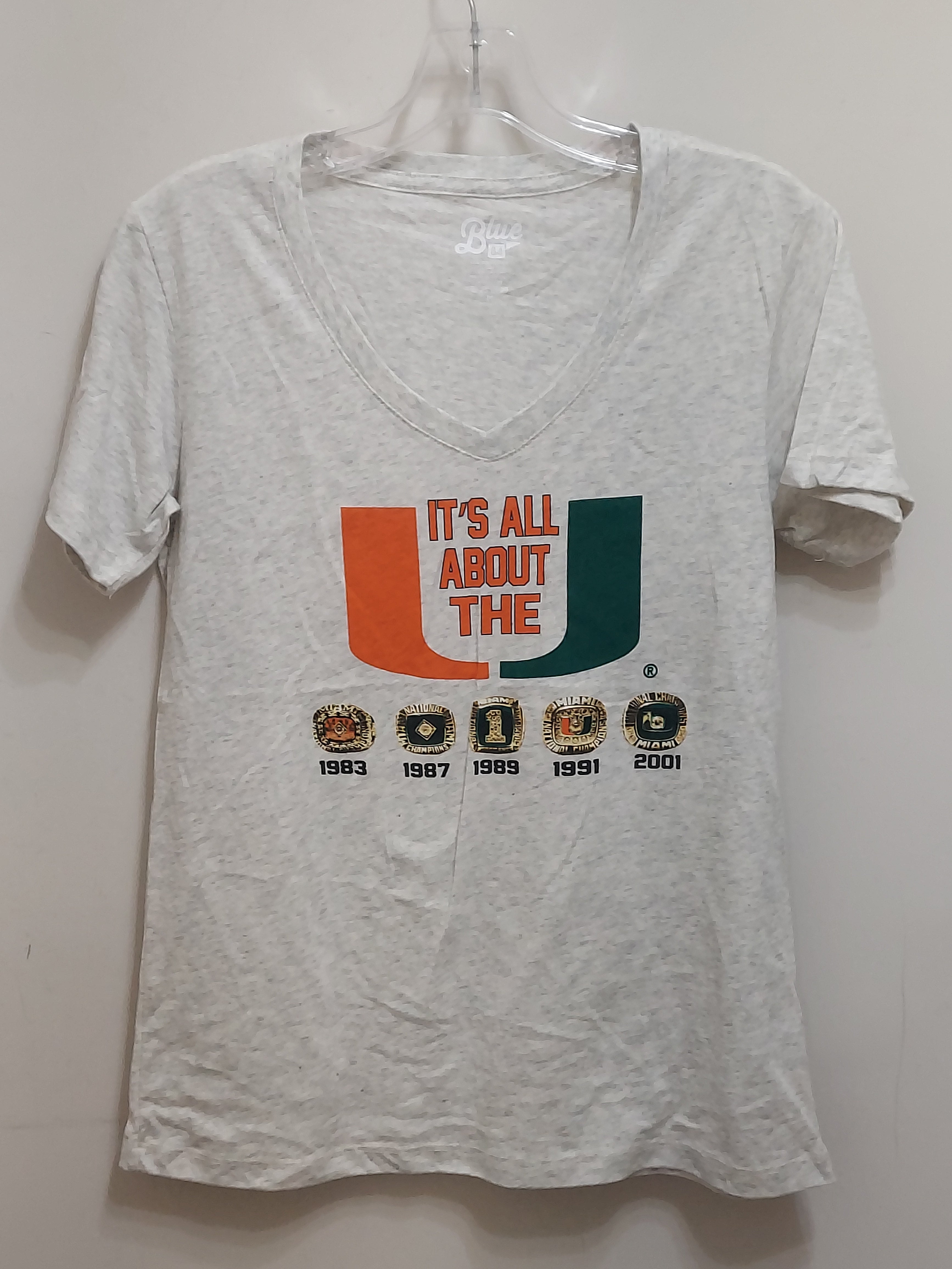 Miami Hurricanes Women's Five Rings All About The U Tri-Blend Shirt - Oatmeal