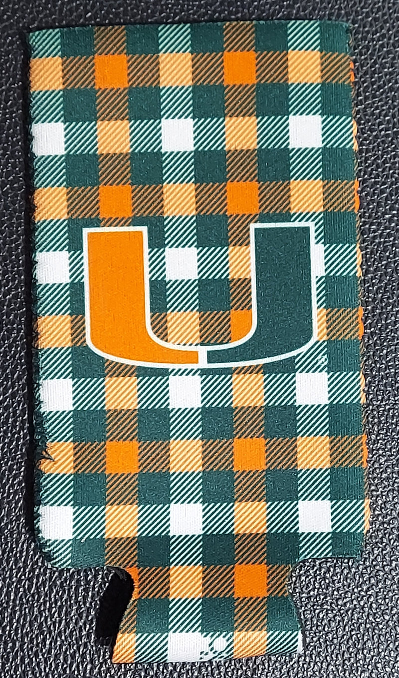 Miami Hurricanes 2-Sided Slim Can Koozie - Plaid