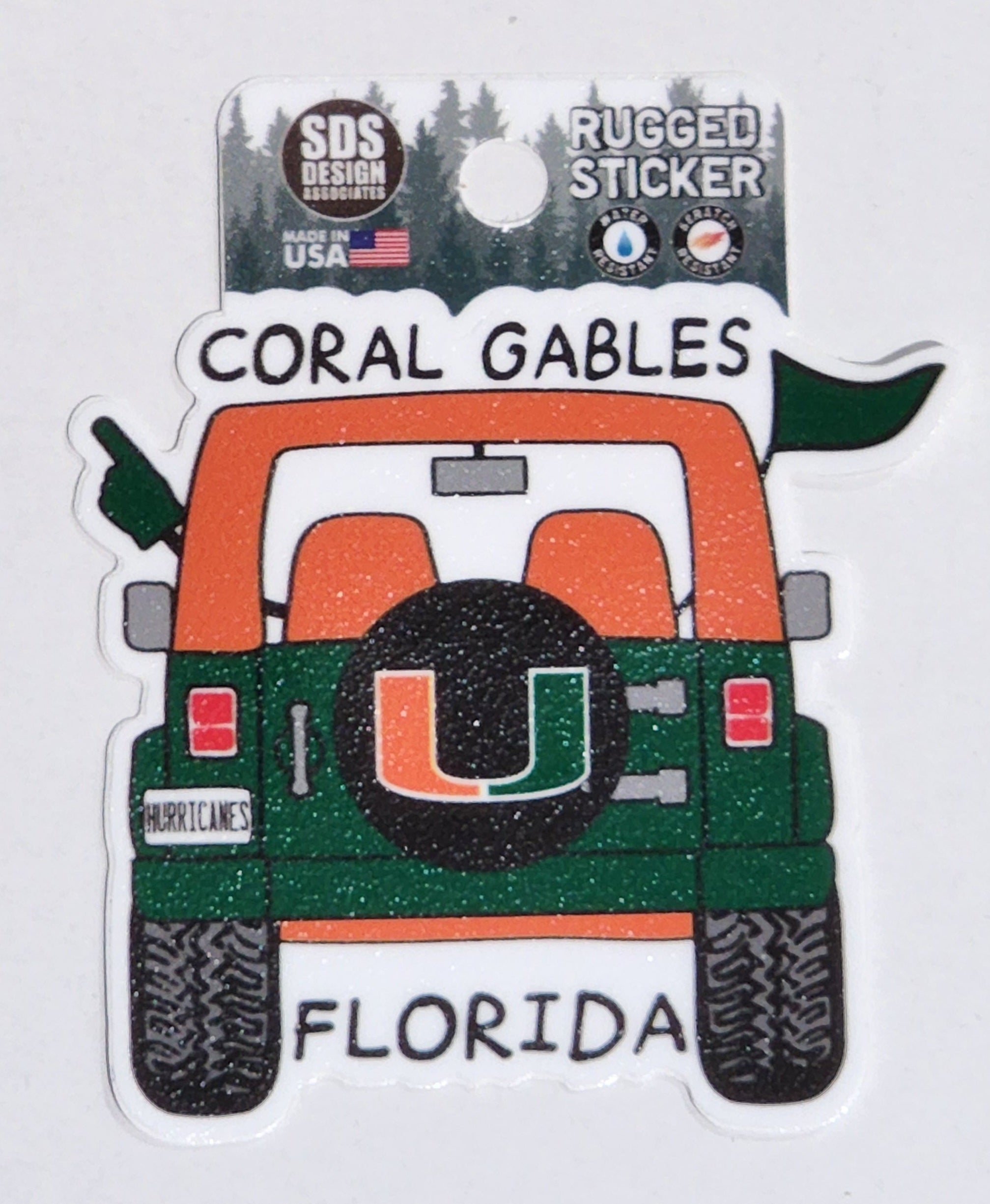 Miami Hurricanes 3" Cartoon Jeep Rugged Sticker