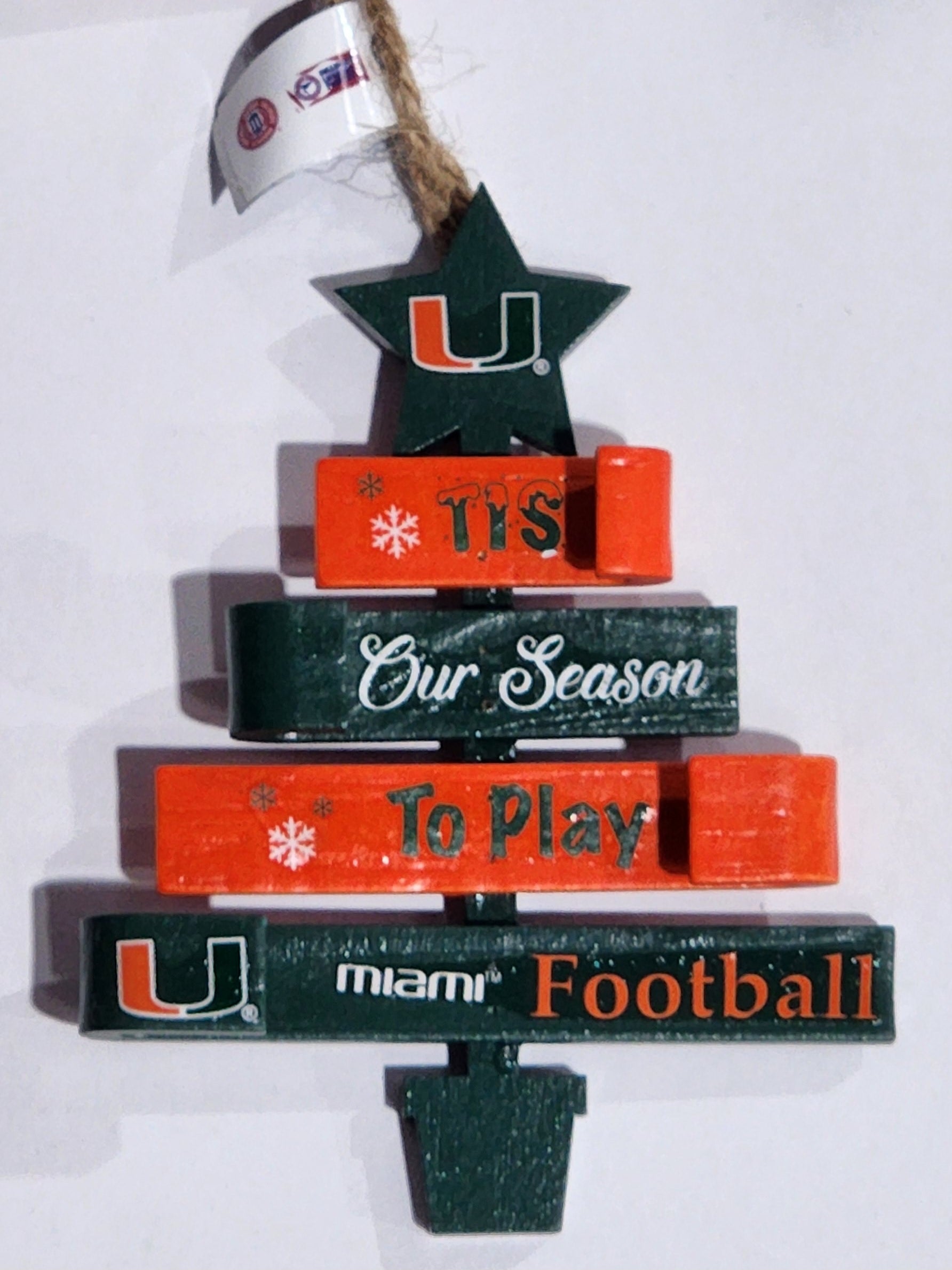 Miami Hurricanes Stacked Wooden Tree Ornament