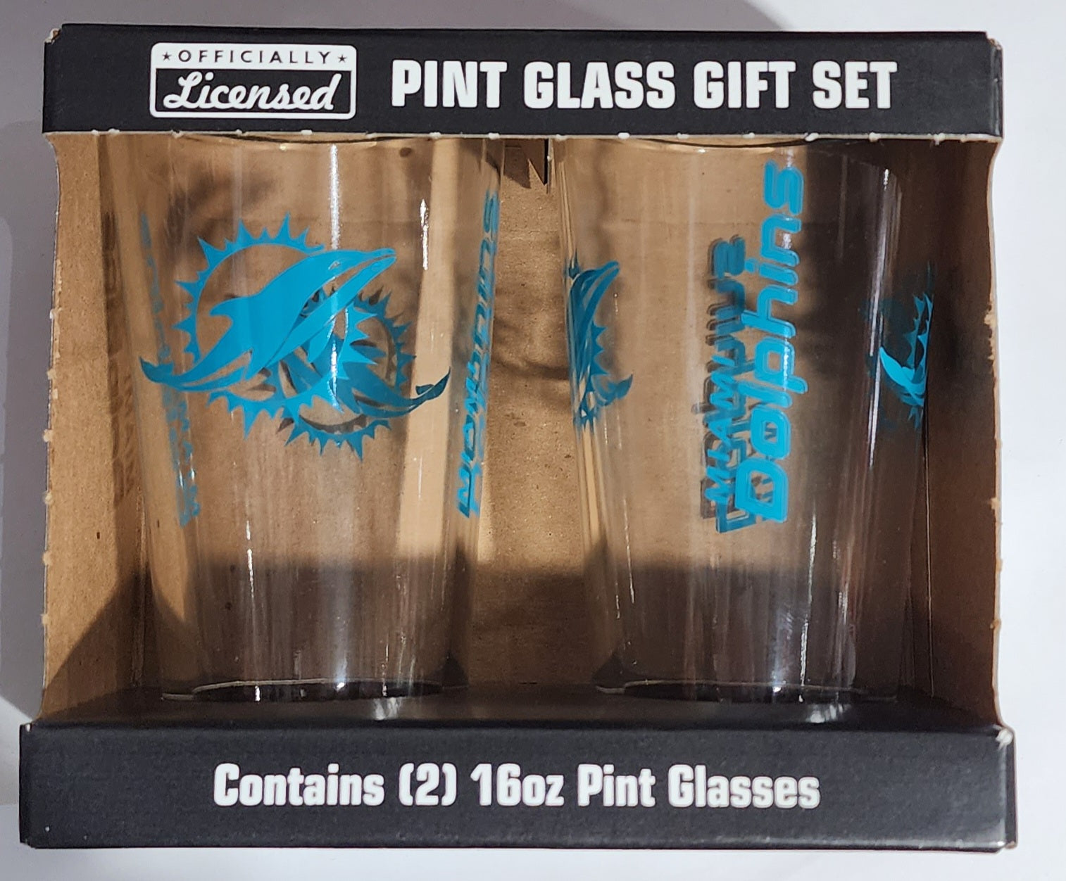Miami Dolphins Pint Glass Gift Set - Aqua Print