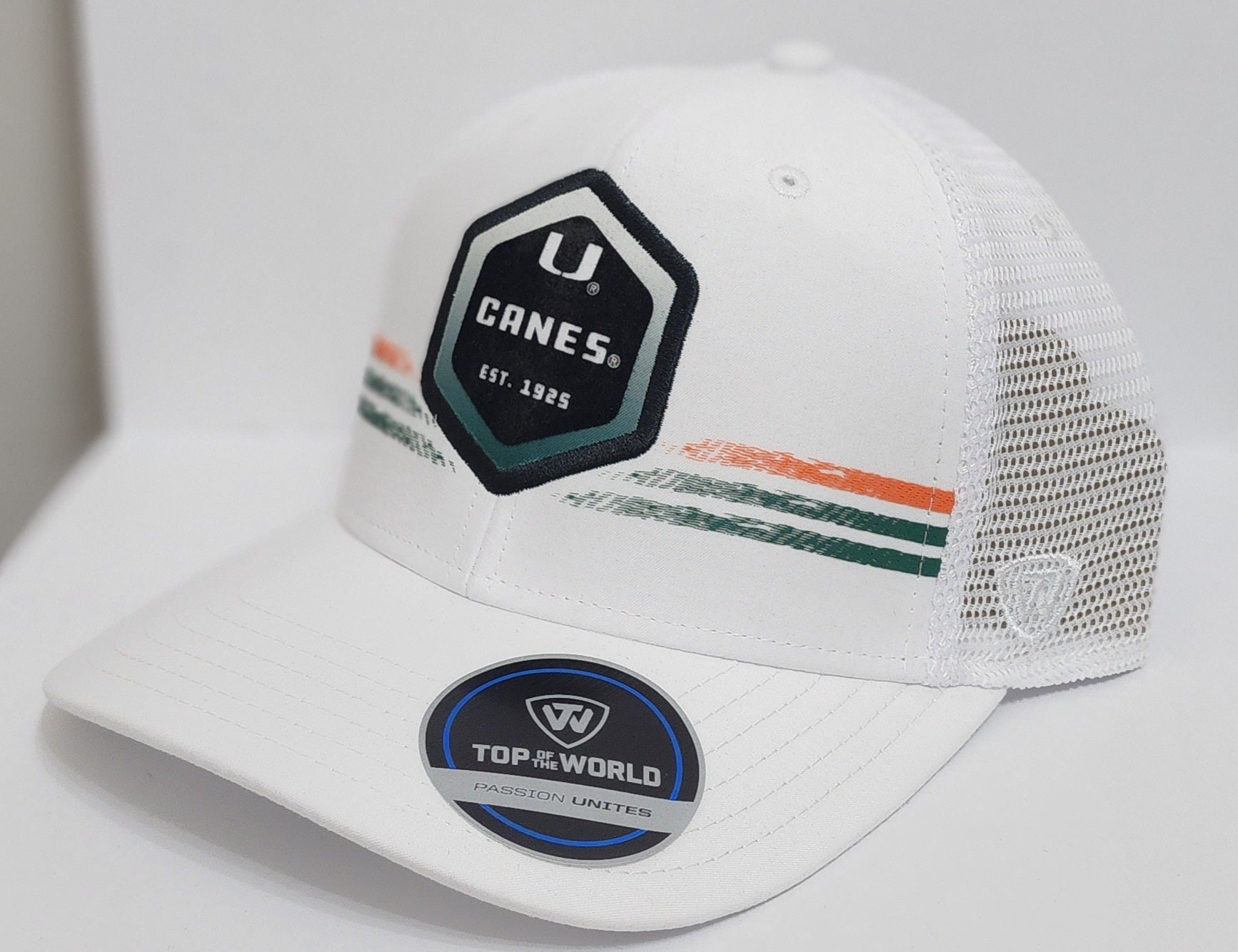 Miami Hurricanes Top of the World Felt Patch Trucker Hat - White
