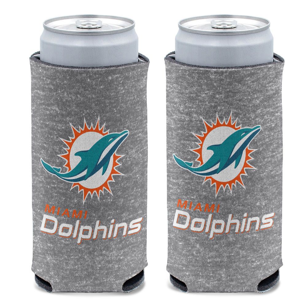 Miami Dolphins Primary Logo 2-Sided Slim Can Cooler - Heather Grey