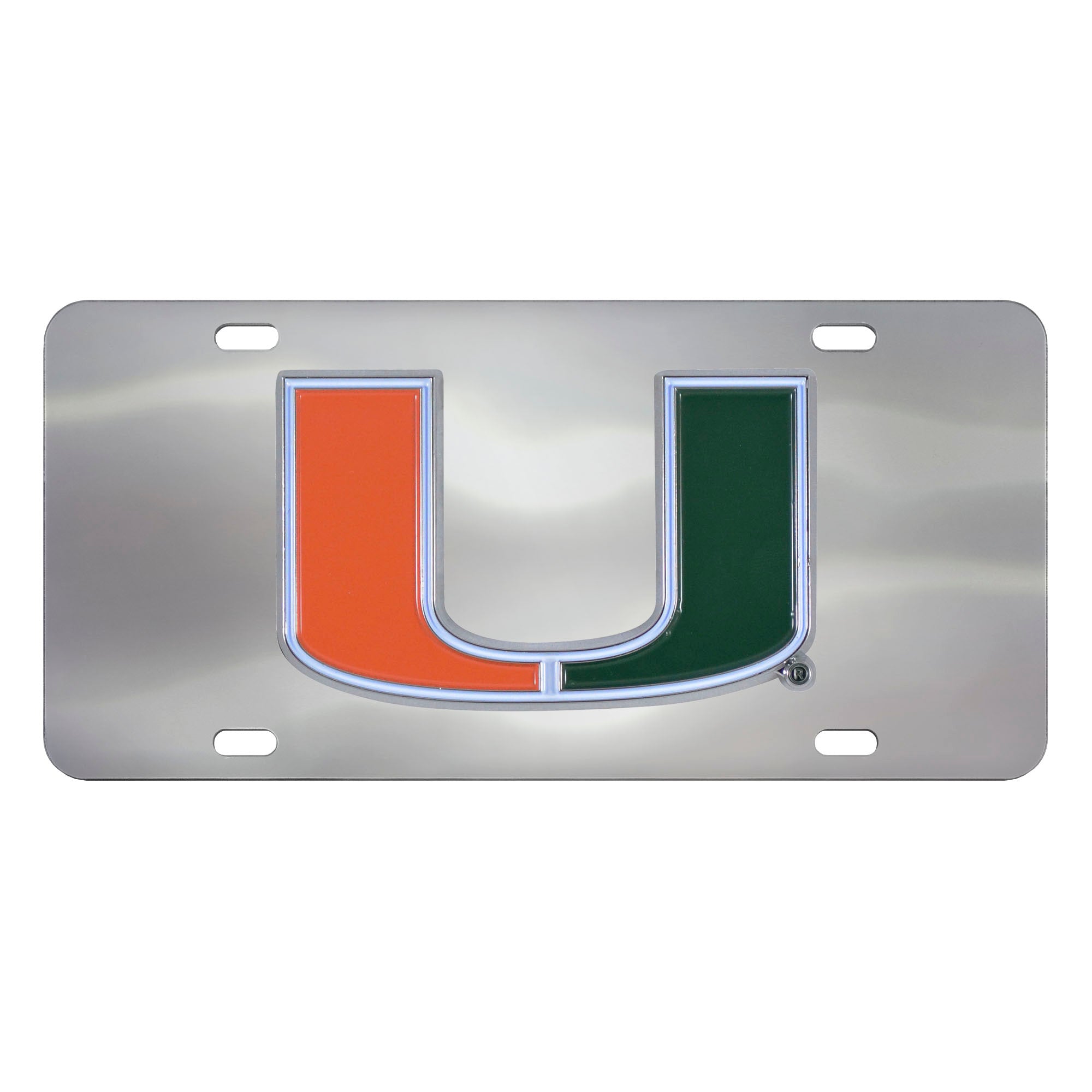 Miami Hurricanes Diecast License Plate Tag 12" x 6" - Chrome