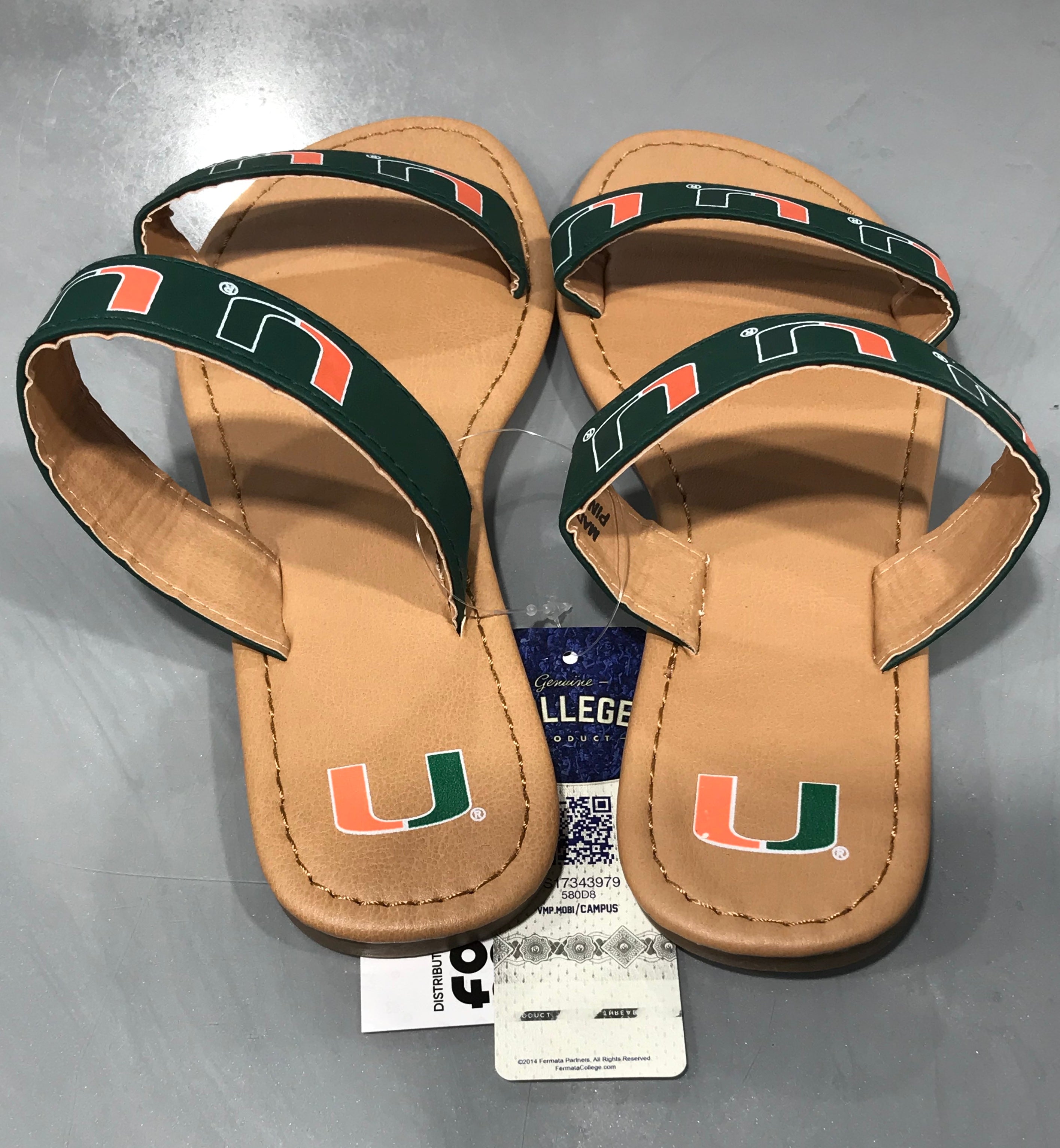 Miami Hurricanes Women's Double Strap Flip Flop Sandals - Green