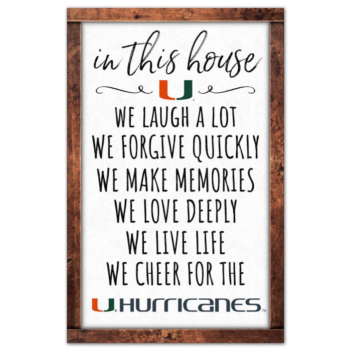 Miami Hurricanes In This House Wood Sign - 11" x 17"
