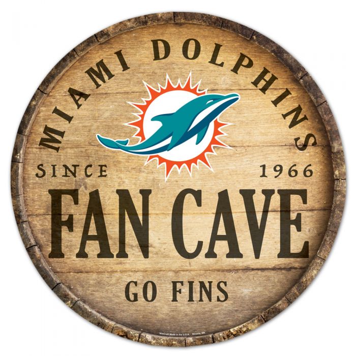 Miami Dolphins Barrel Top Round Wood Sign - 14"