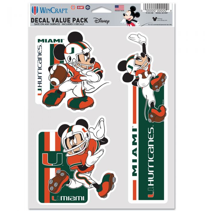 Miami Hurricanes Disney Mickey 3 Pack Decals