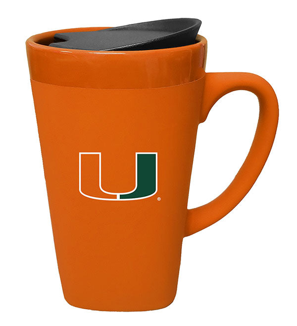 Miami Hurricanes Soft Touch 16 oz. Ceramic Mug w/Lid - Orange