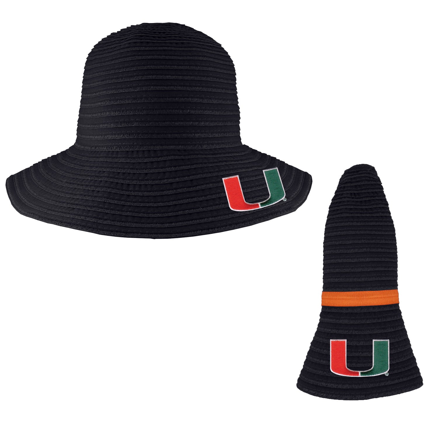 Miami Hurricanes Collapsible Travel Sun Hat - Amelia - Black