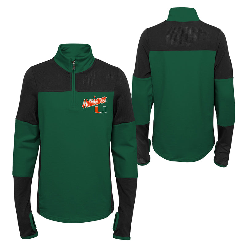 Miami Hurricanes Youth 1/4 Zip Two-Tone Long Sleeve Pullover - Green/Black