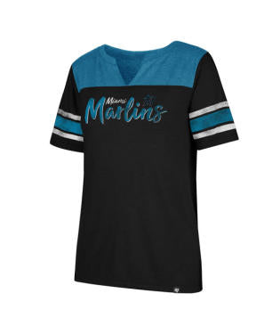Miami Marlins 47 Brand Women's Match Sleeve Stripe T-Shirt - Black/Teal L