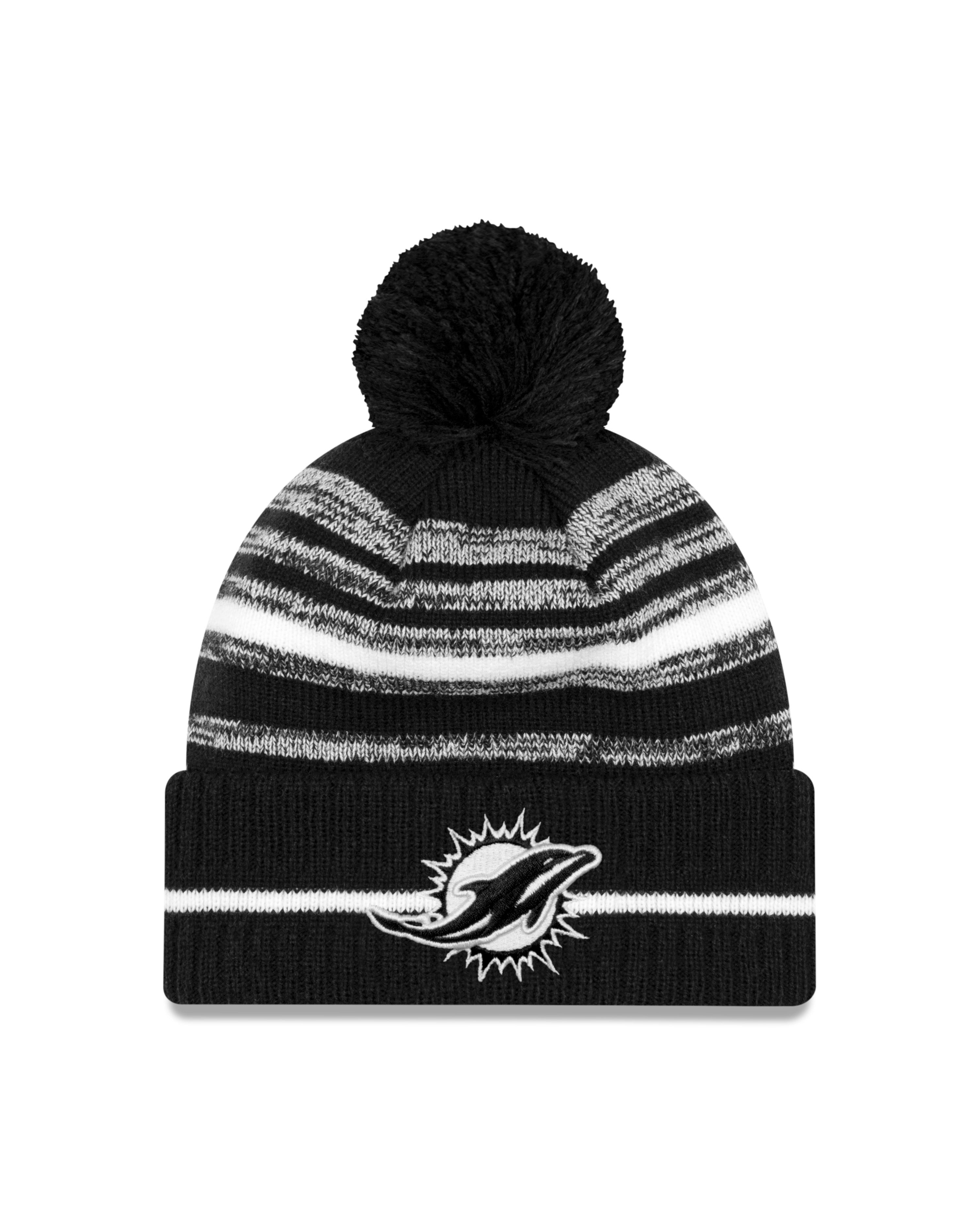 Miami Dolphins New Era 2021 On-Field Knit Pom Cap - Black