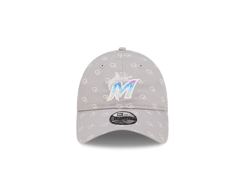 Miami Marlins New Era Youth Hearts 9Twenty Adjustable Hat - Grey