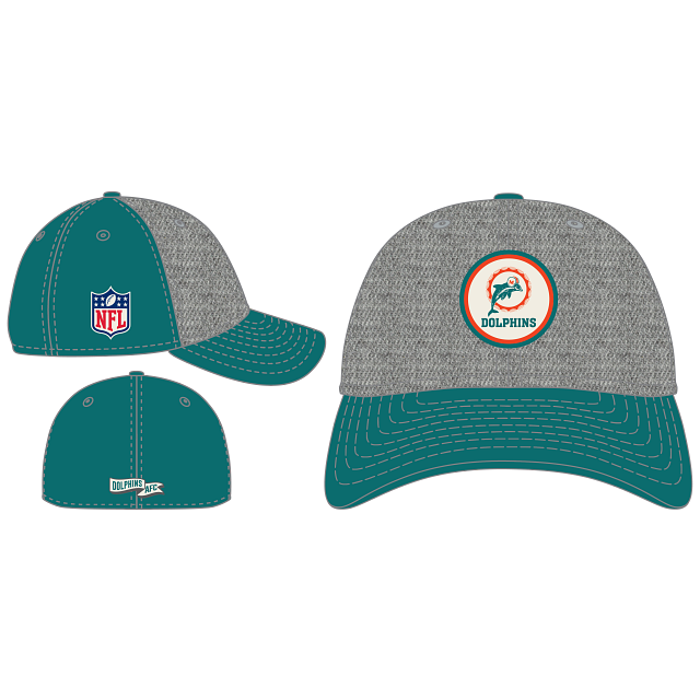 Miami Dolphins New Era 2022 Sideline Historic Logo 39Thirty Flex Fitted Hat - Grey/Aqua