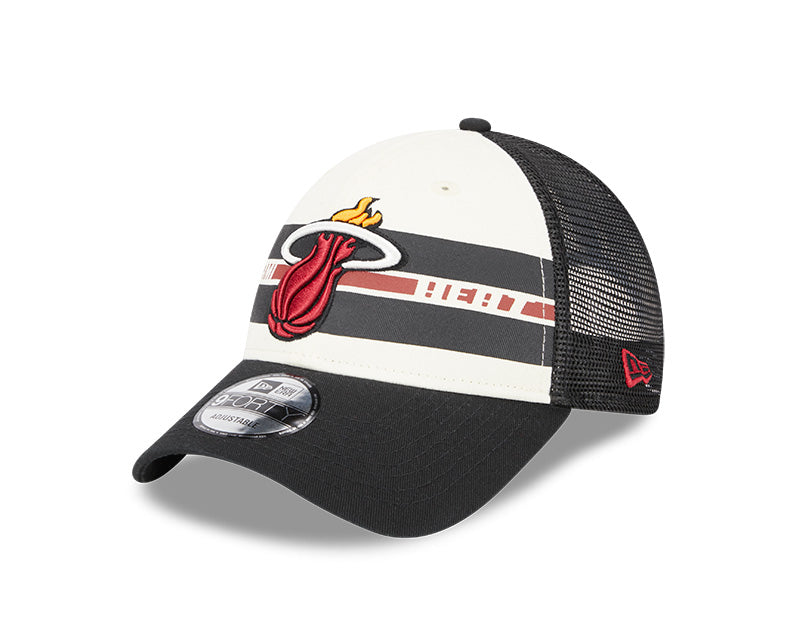 Miami Heat New Era Team Stripes 9Forty Adjustable Hat - Black