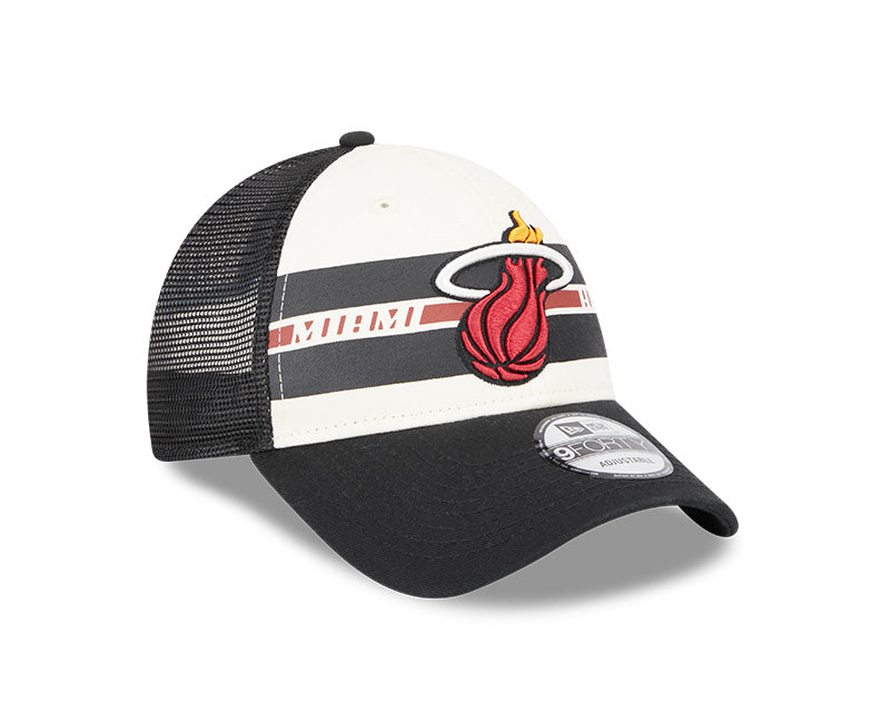 Miami Heat New Era Team Stripes 9Forty Adjustable Hat - Black