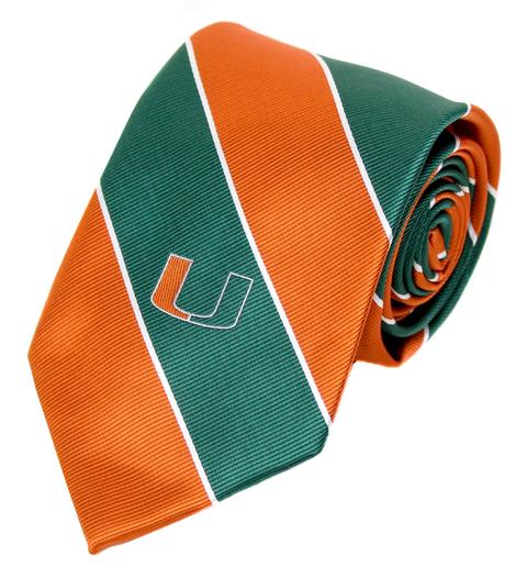 Miami Hurricanes Green/Orange Striped Necktie