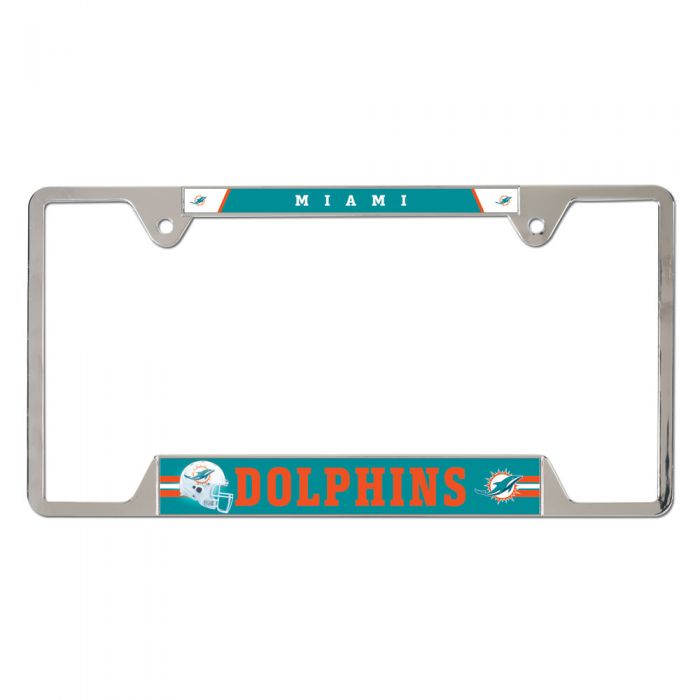 Miami Dolphins Metal License Plate Frame - Chrome/Aqua