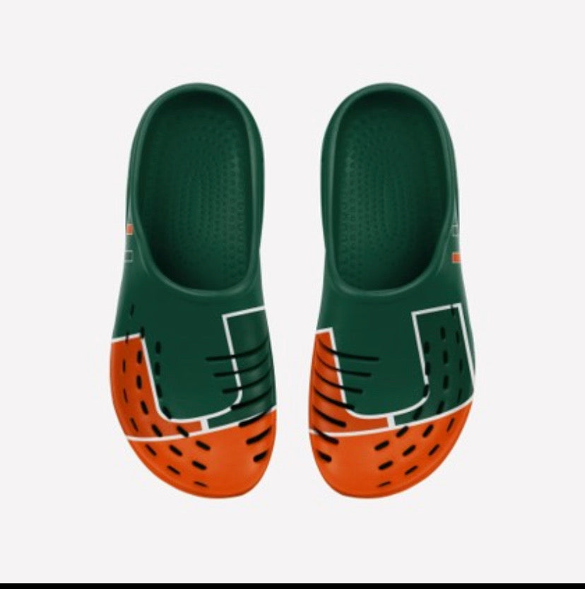 Miami Hurricanes FOCO Big Logo Clogs - Orange/Green