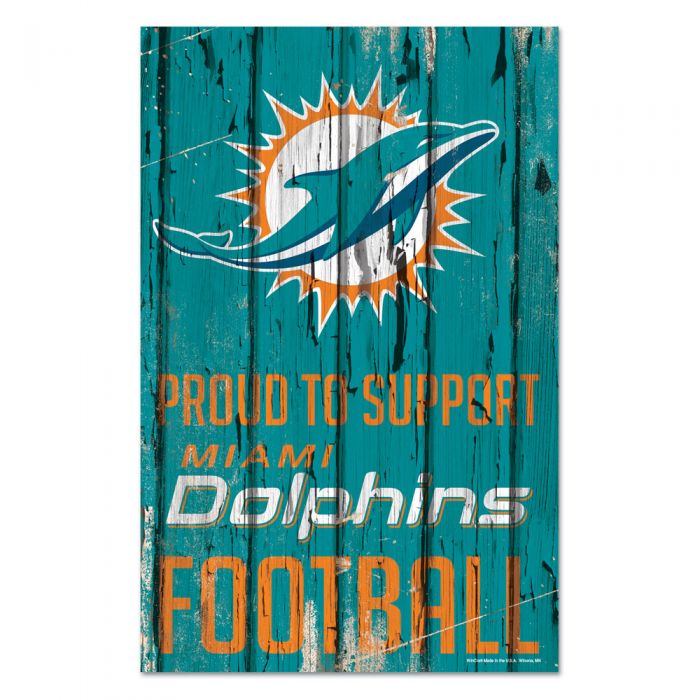 Miami Dolphins Wooden 'Proud to Support' Sign 11"x17"