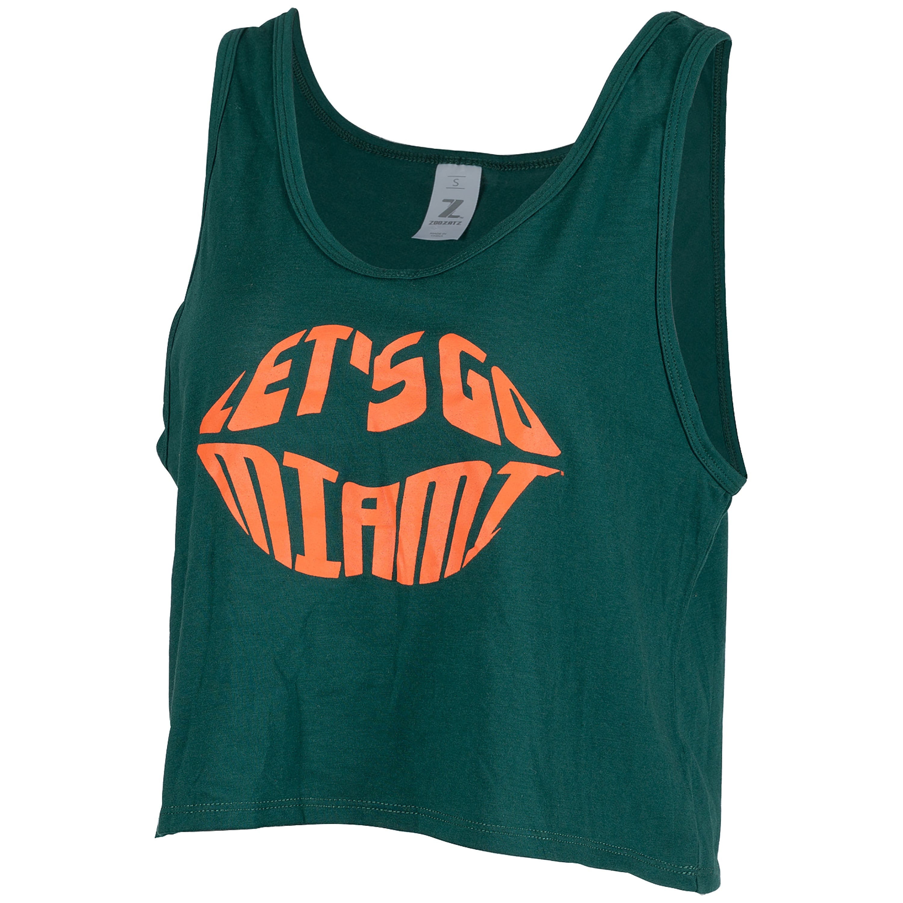 Miami Hurricanes ZooZatz Let's Go Miami Lips Crop Muscle Tank - Green