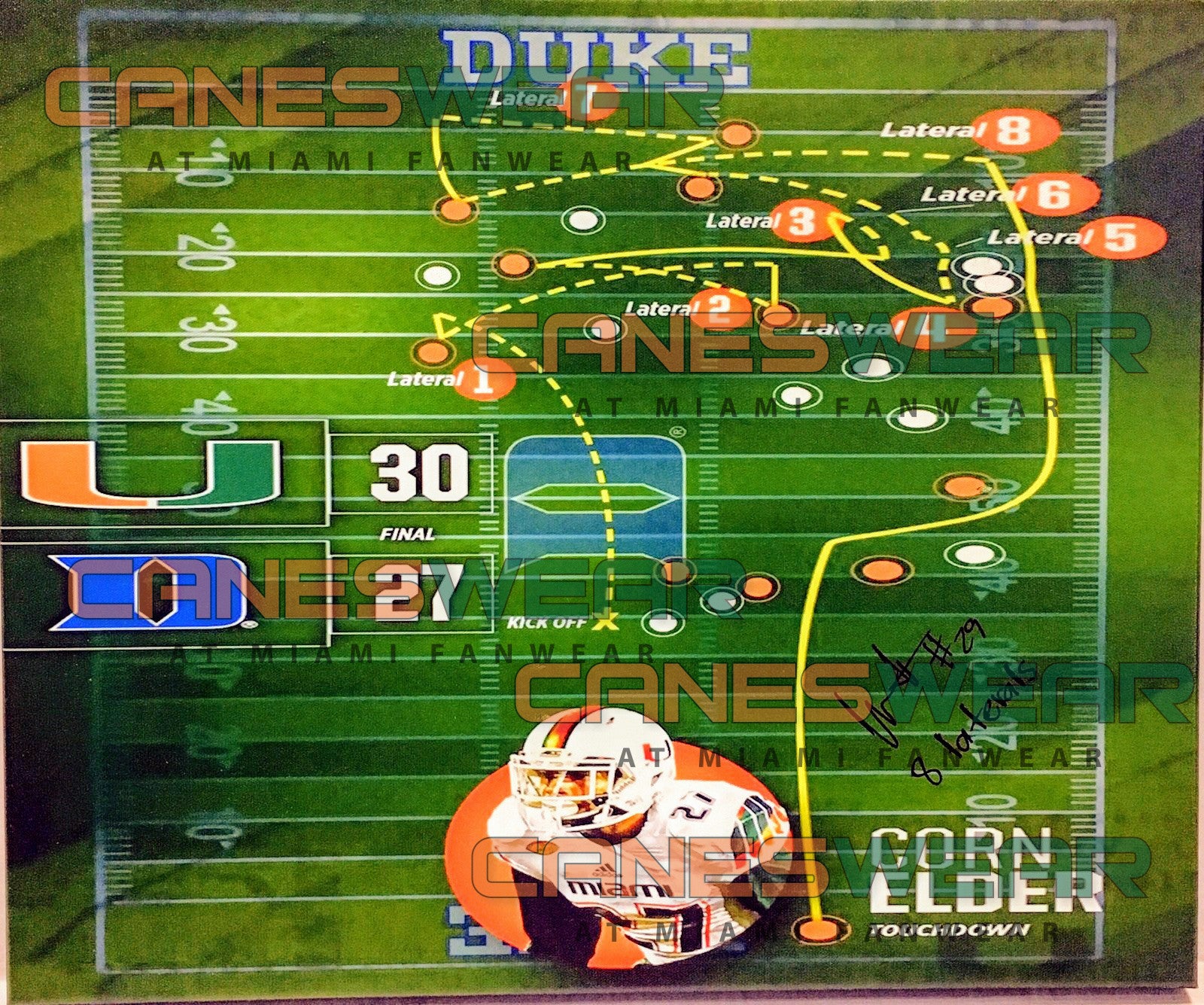 Autographed Corn Elder Photo 8 x 10 - Duke Lateral Diagram