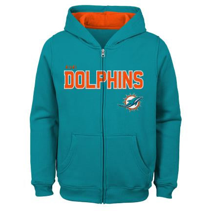 Miami Dolphins Youth Stated Full Zip Fleece Hoodie - Aqua