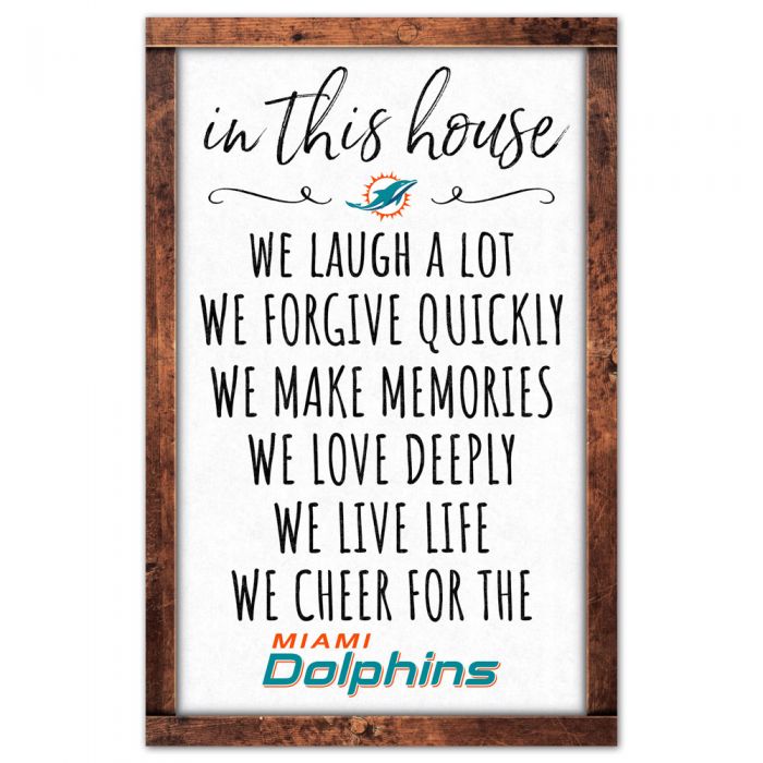 Miami Dolphins In This House Wood Sign - 11" x 17"